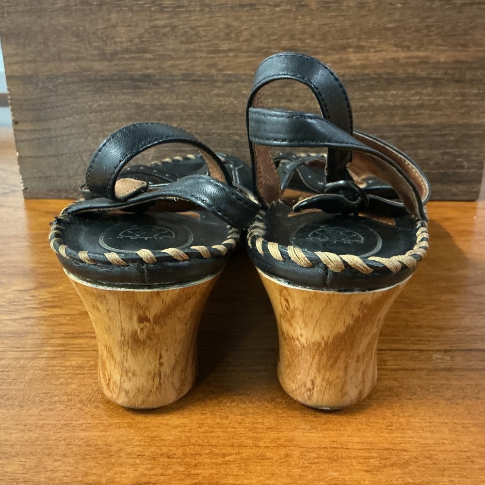 Ariat Women Black Leather Wedge Sandals Strappy Slingback Open Toe Size 10 - Picture 3 of 9